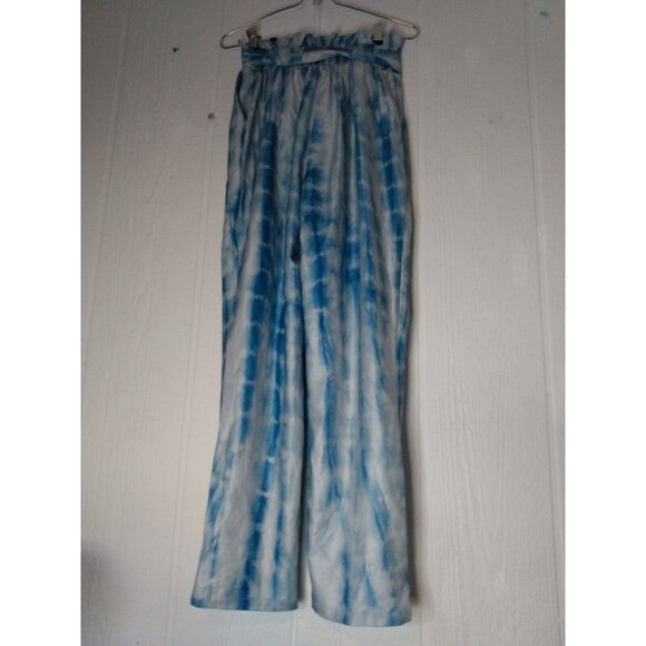 Grace Karin Womens Sz S Tie Dye Blue Paper Bag High Waist Cropped Pants Belt NWT - Picture 3 of 6
